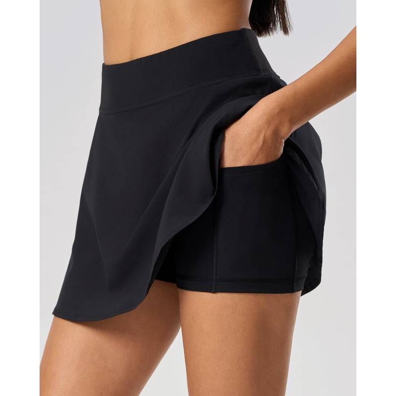 FITOP Women’s A-Line Tennis Skirt with Pockets, High Waisted, S in Black