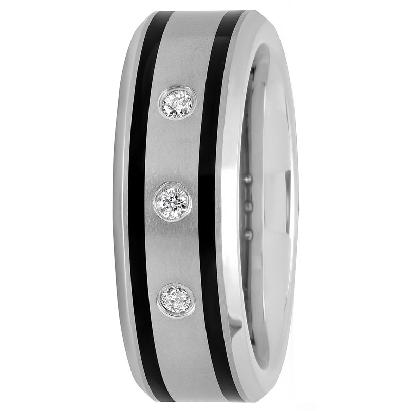 Men's Tungsten Wedding Band 8mm Black Resin Diamond Accent Ring - All Sizes