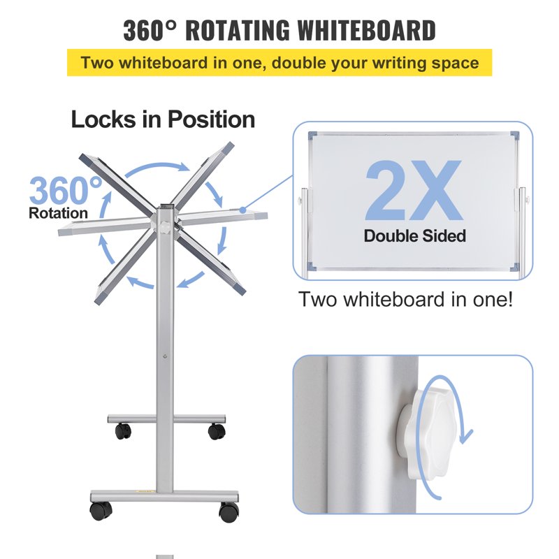 Magnetic Double-Sided Whiteboard with Adjustable Height & Mobility