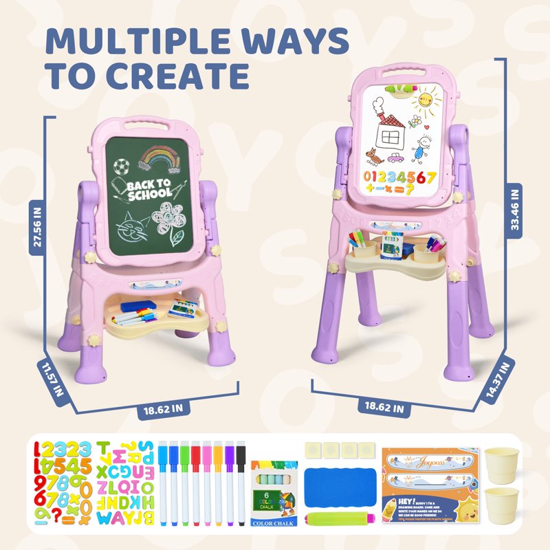 Adjustable Kids Art Easel with Magnetic Board & Personalized Name Sticker