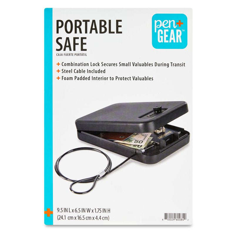 Portable Safe with Combination Lock - 9.5 x 6.5 Inches Black Security Safe