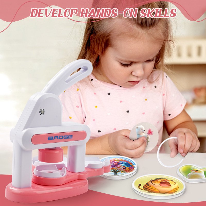 DIY Button Maker Machine Badge Press - No Assembly Required, Pink