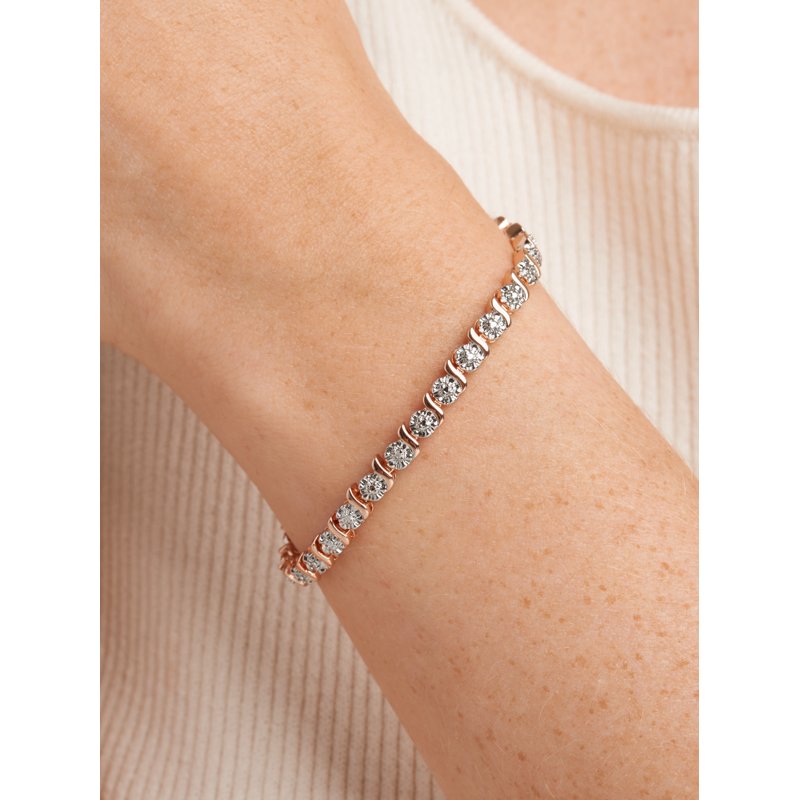 Diamond Accent Star Charm Tennis Bracelet 14K Rose Gold Plated 7.25"