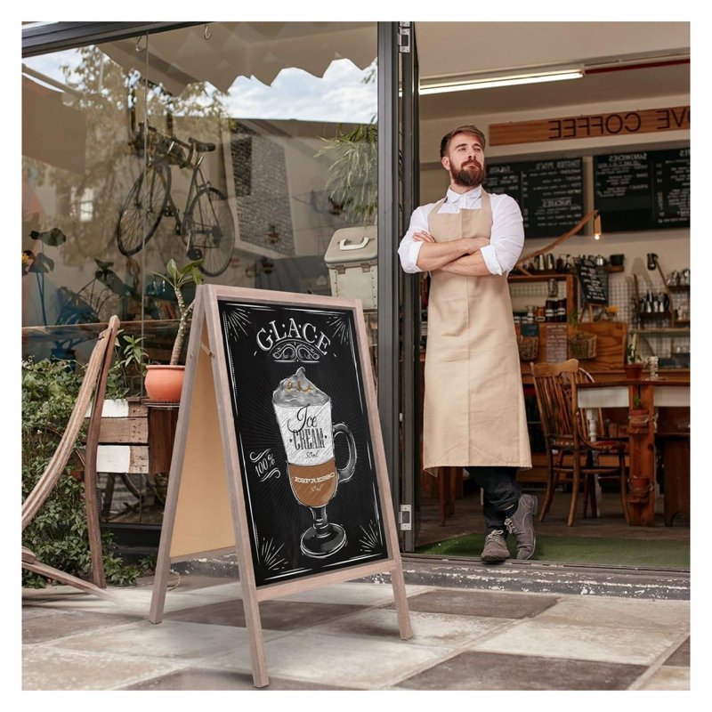 Large Wooden Double-Sided Chalkboard Sign 40 x 22 Inches A-Frame Menu Board for Restaurant & Business