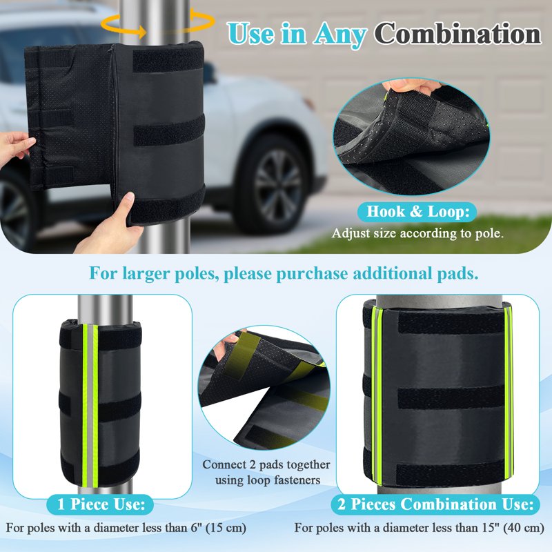 Garage & Basement Pole Wrap Padding for Metal Columns - 4 Pack Safety Protectors