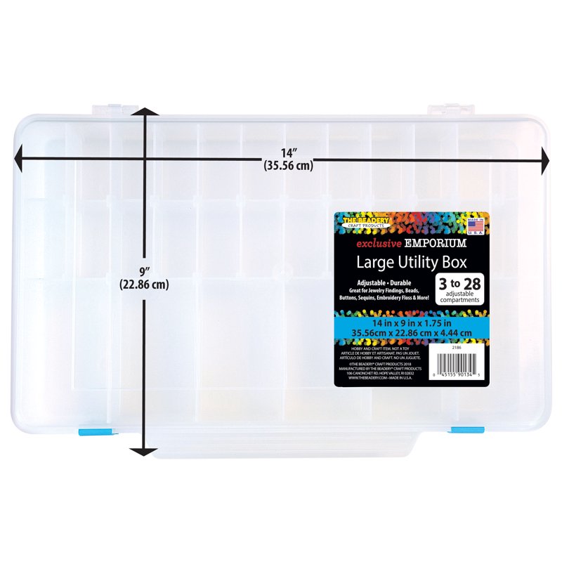 Large Clear Plastic Utility Storage Box with Adjustable Compartments