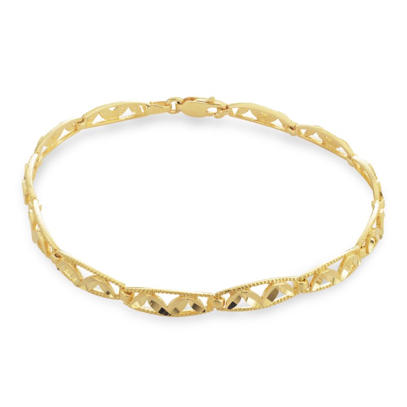 18K Gold Over Sterling Silver Diamond Leaf Bracelet 7 Inches