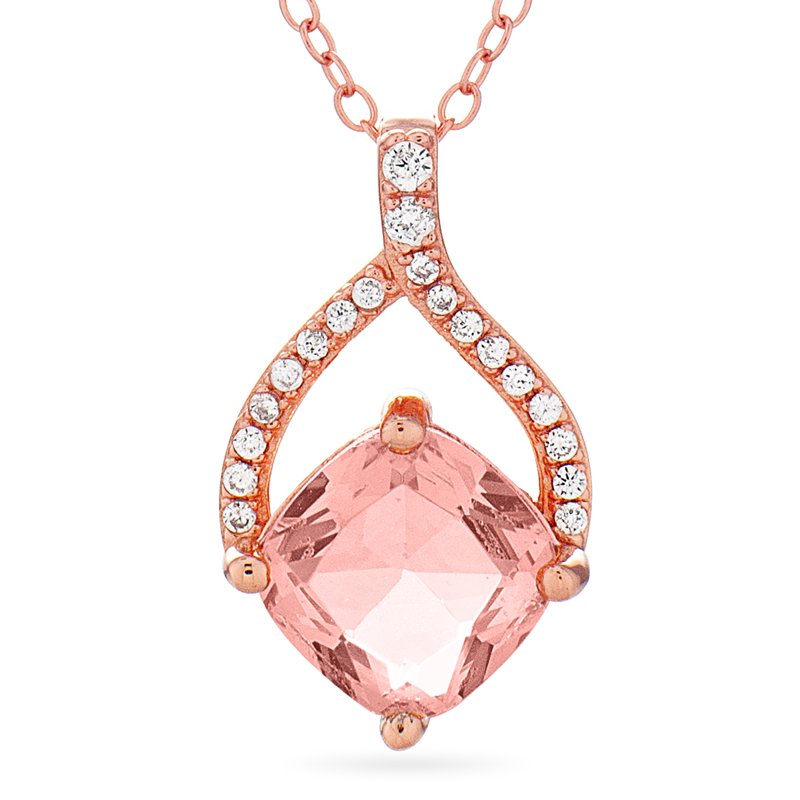 Sterling Silver Rose Gold Necklace with Morganite & Cubic Zirconia
