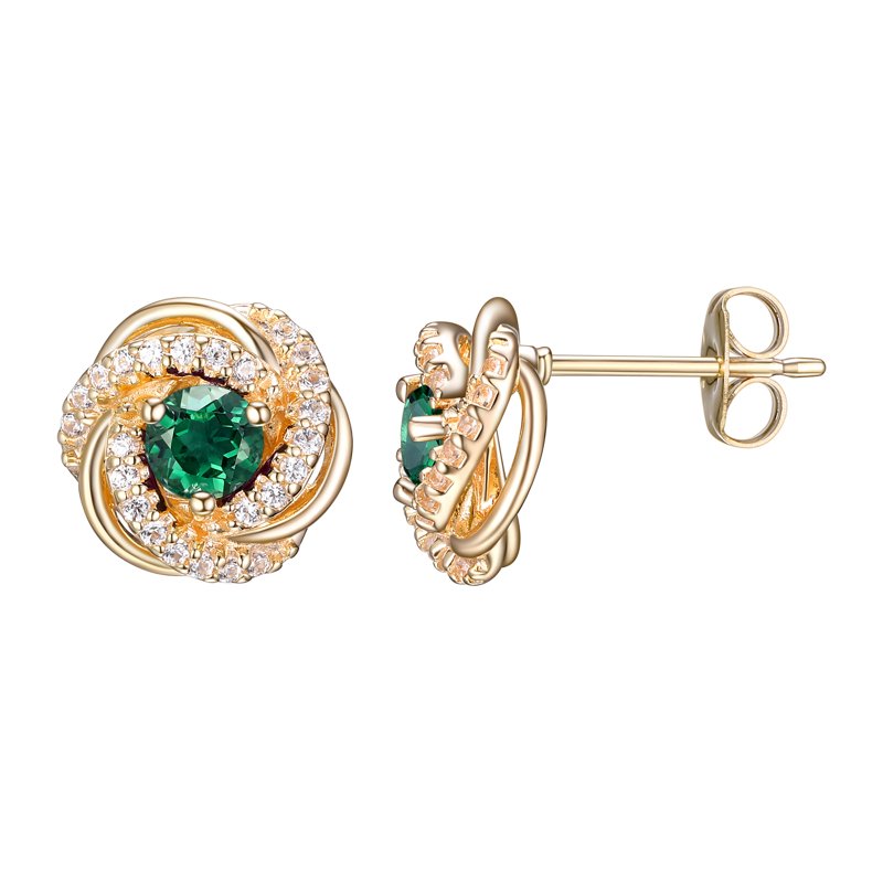 Sterling Silver Love Knot Earrings with Green Quartz or Birthstone Options