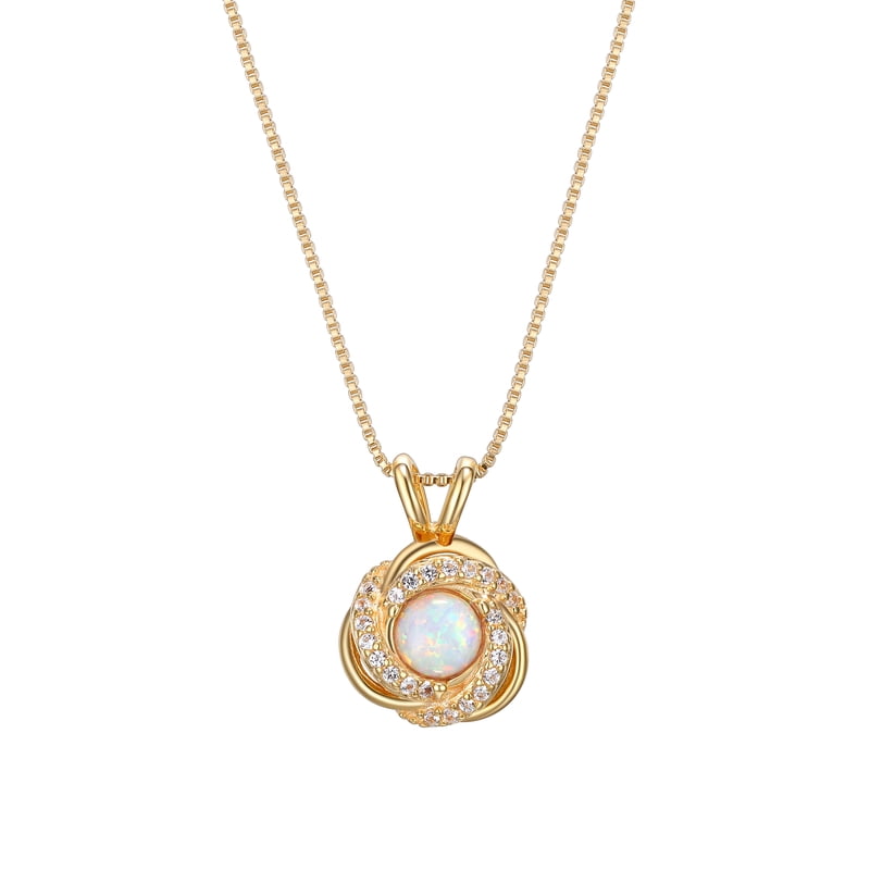 Love Knot Pendant Necklace with Created Opal - Gold Plated Sterling Silver, Gift for Women