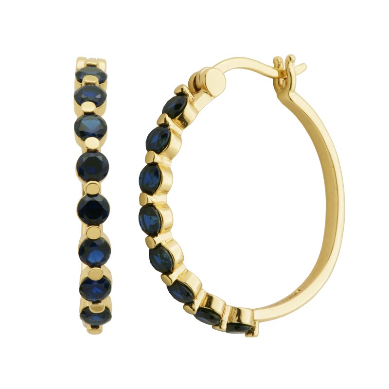 Sterling Silver Hoop Earrings with Synthetic Blue Sapphire and 18K Gold Plating