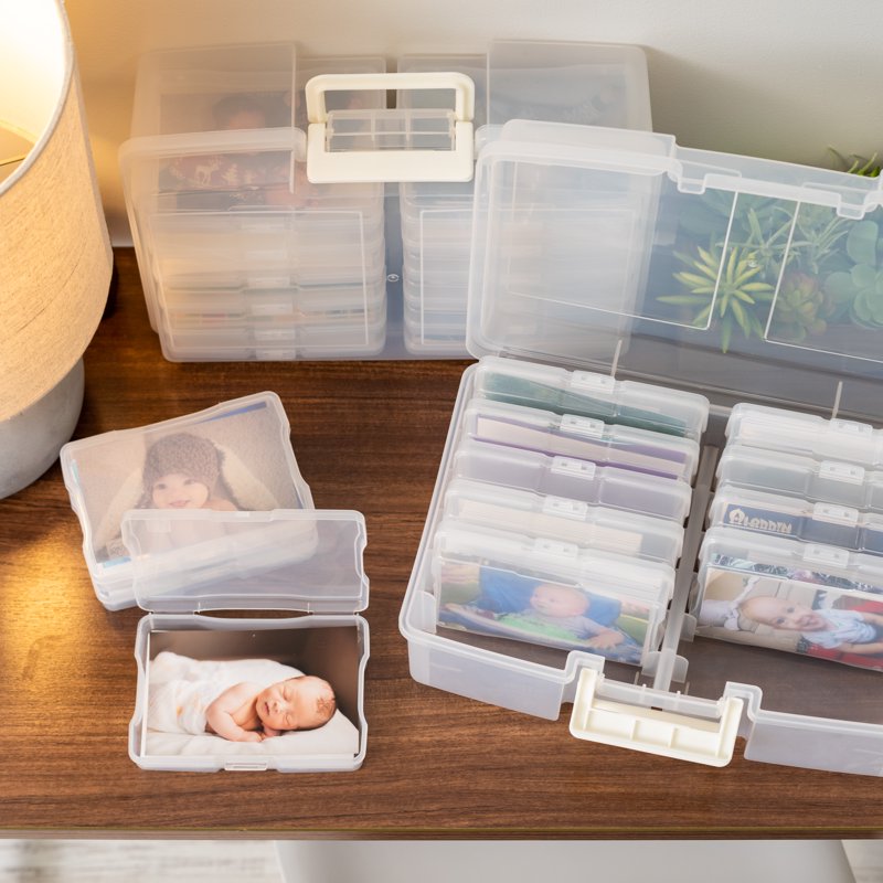 4x6 Photo Storage Box Set - Clear Craft Organizer for Photos & Small Items - 2 Pack