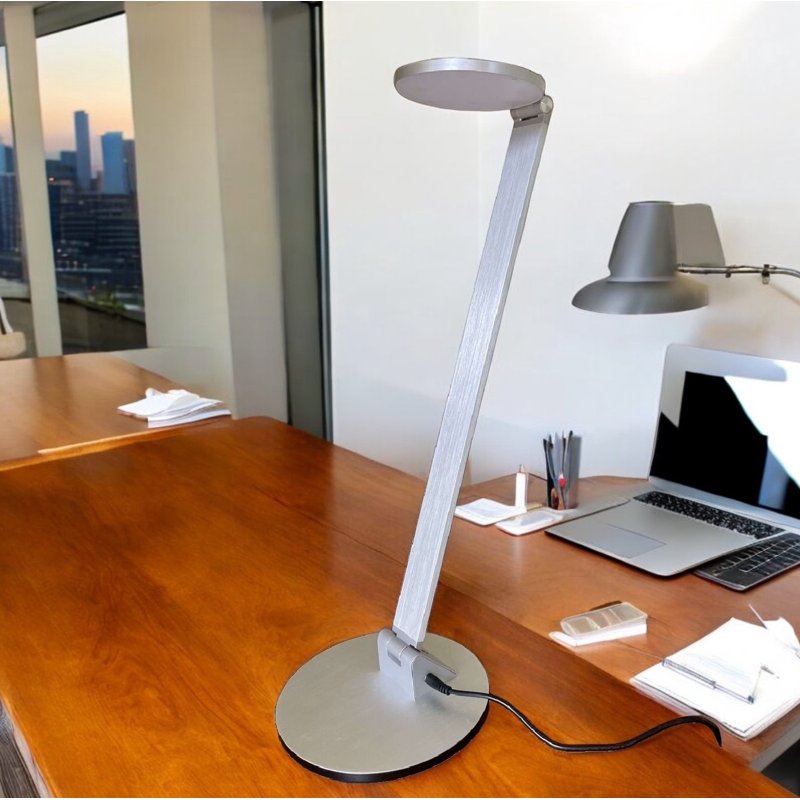 Foldable LED Desk Lamp with Hinged Arm, 900 Lumens, 12W, Silver Finish