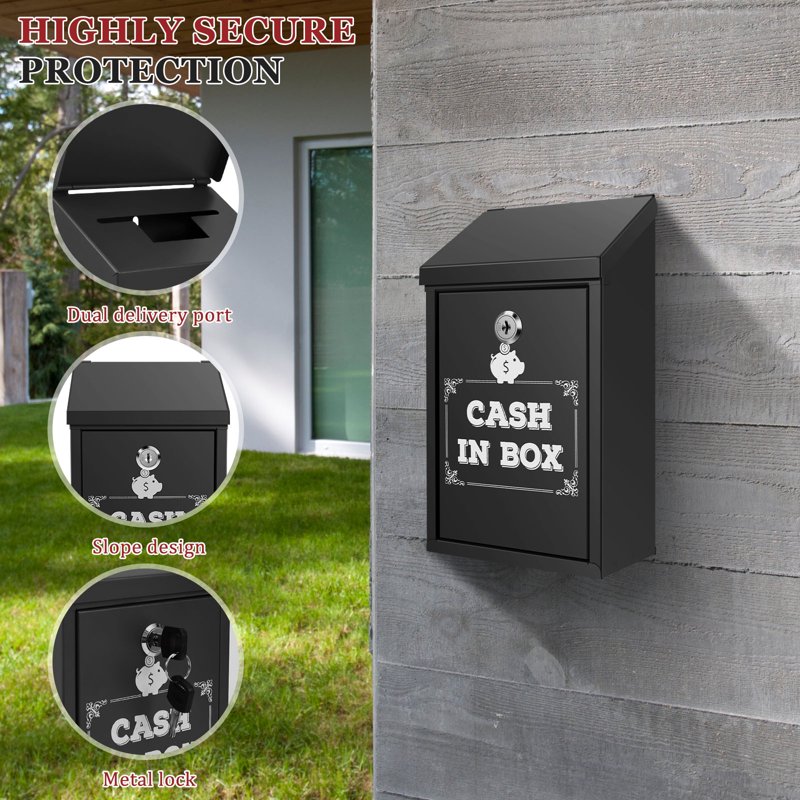 Lockable Metal Donation & Collection Box with Dual Slots Wall Mountable