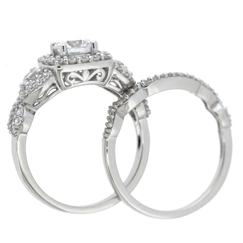 Sterling Silver Bridal Engagement Ring Set with Simulated White Diamonds