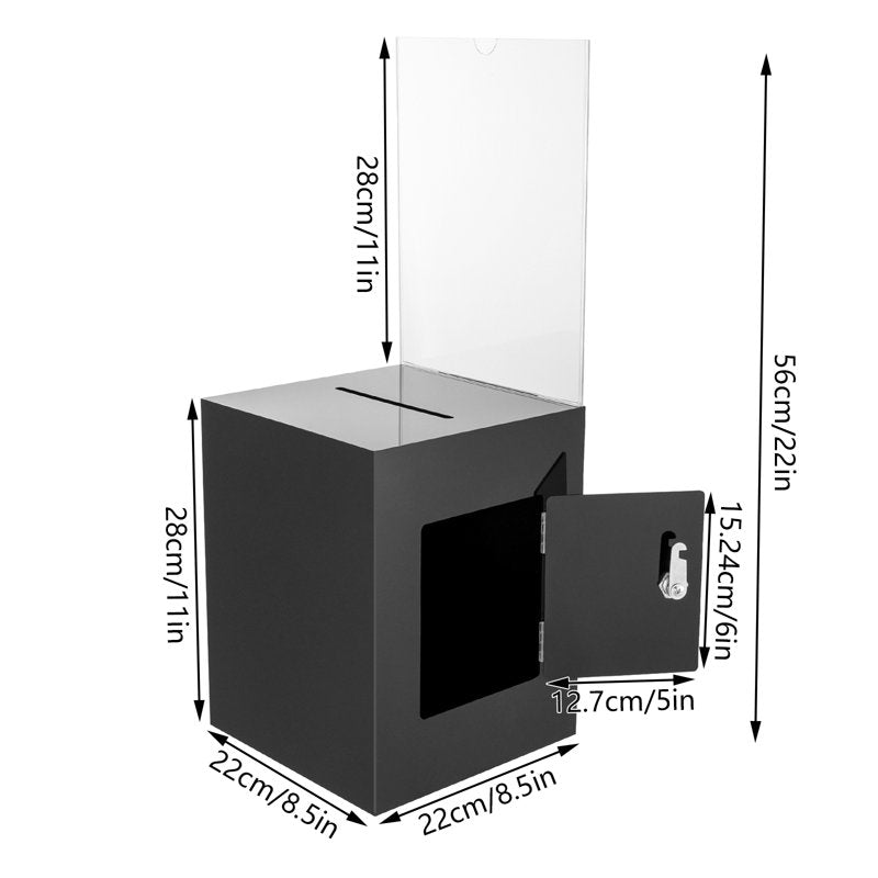 Acrylic Donation & Suggestion Box with Lock and Sign Plate - Tabletop Fundraising Box