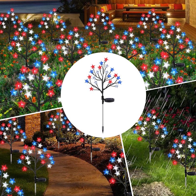 Outdoor Patriotic Solar Star Pathway Lights - Waterproof 4th of July Garden Decor