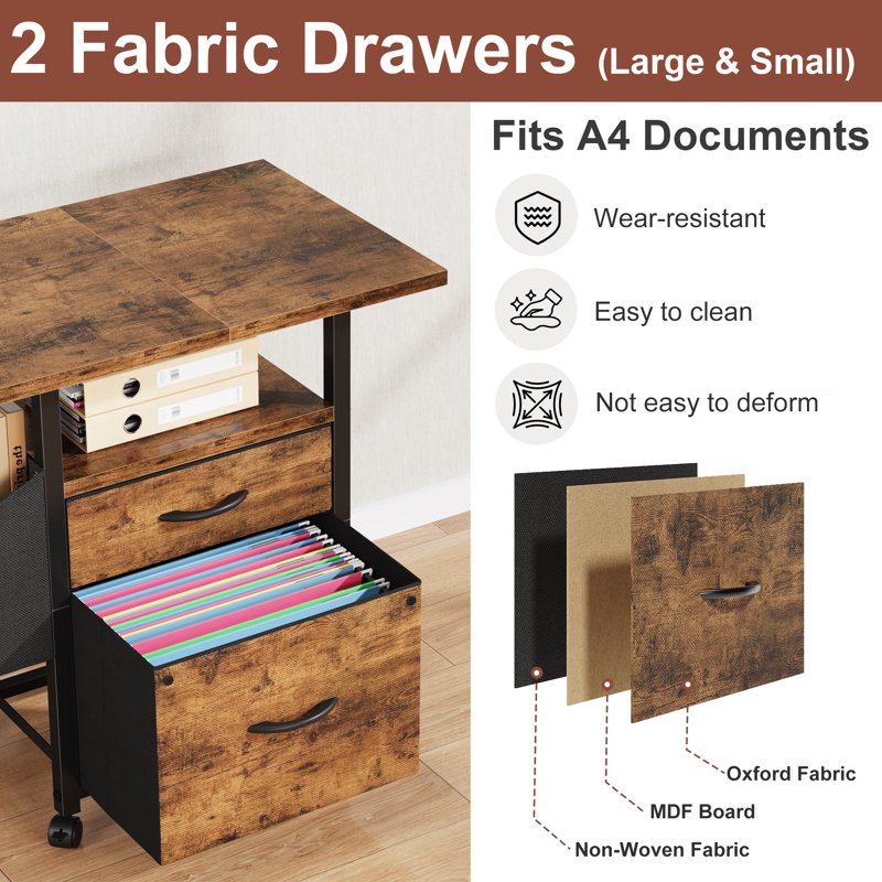 2-Drawer Rolling File Cabinet with Large 24 Inch Tabletop for Home Office