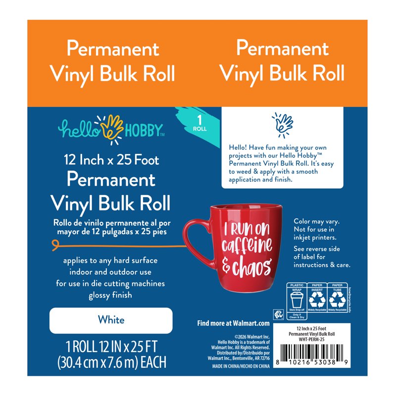 White Permanent Craft Vinyl Roll 12 x 25 Feet for DIY Projects
