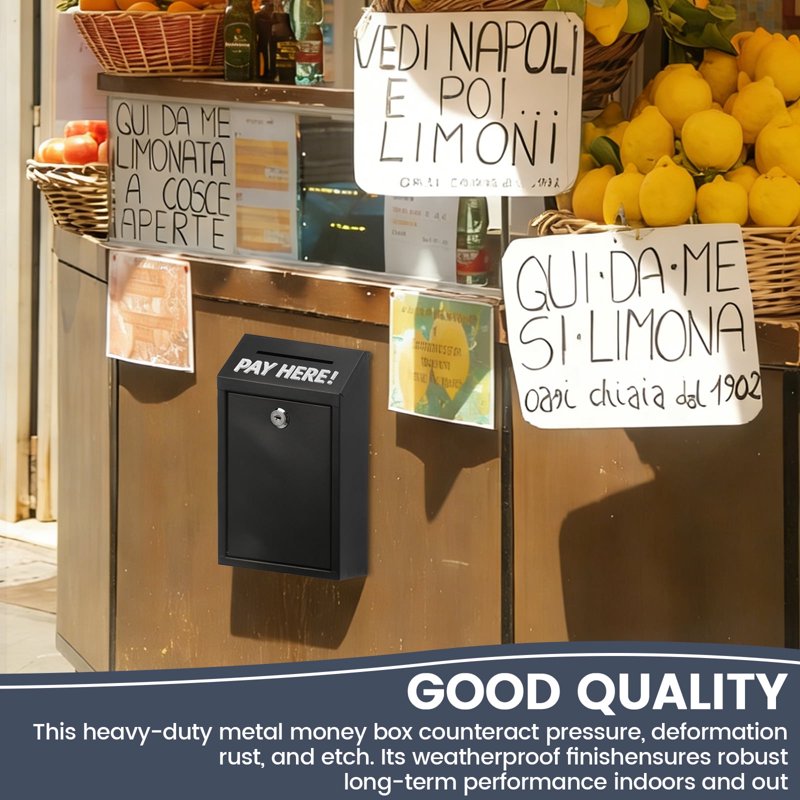 Wall Mounted Metal Donation Box with Lock and Keys for Secure Cash and Suggestion Collection