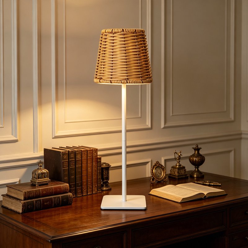 Cordless Rattan Table Lamp with Touch Dimming and USB Rechargeable Bedside Light