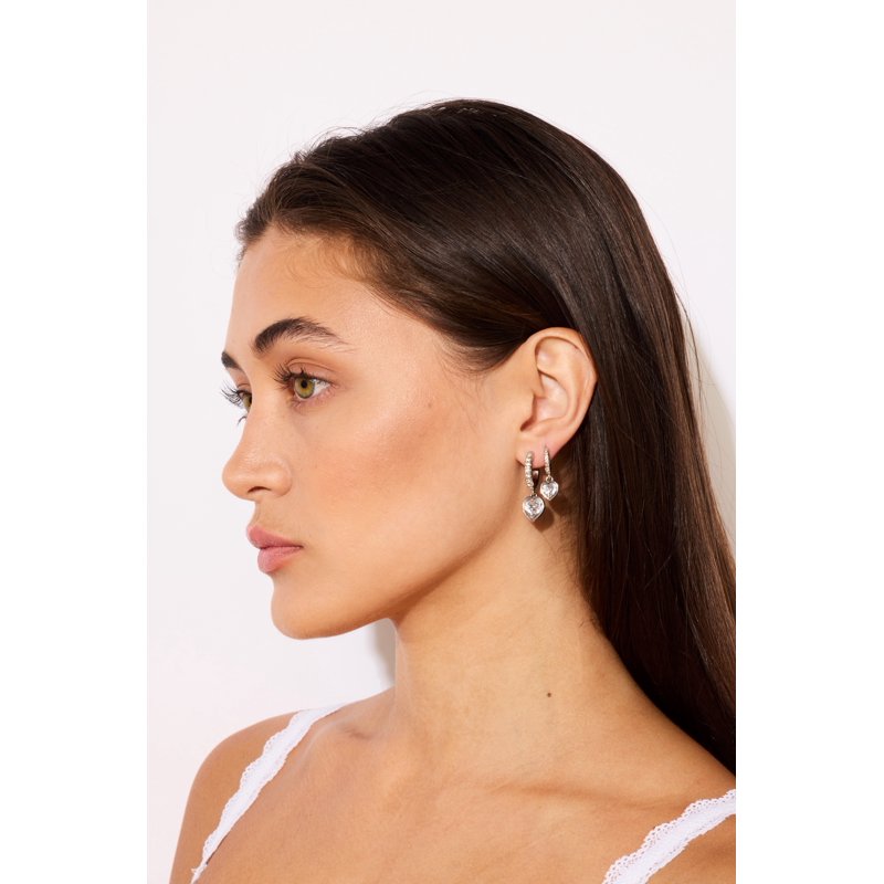 Unisex CZ Heart Huggies Earrings Silver or Gold - Elegant Sparkling Jewelry