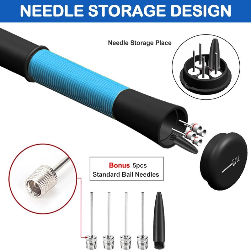 Fenxyo Ball Pump with Needle Storage and Extendable Cable - Sports Ball Inflator for Basketball, Soccer, Volleyball, Rugby
