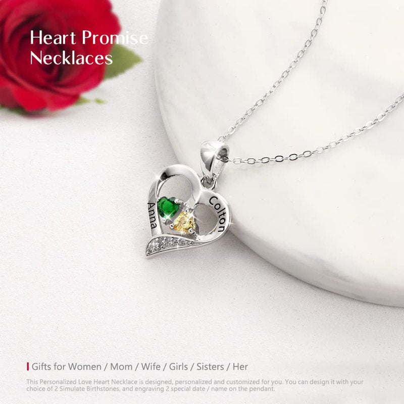 Personalized Heart Necklace with Iridescent Stone & Custom Name Pendant - Gold, Silver, Rose Gold
