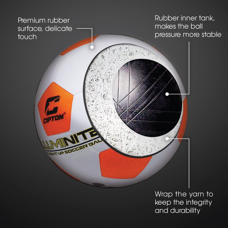 Illuminated Rechargeable Impact-Activated Soccer Ball, Official Size 5