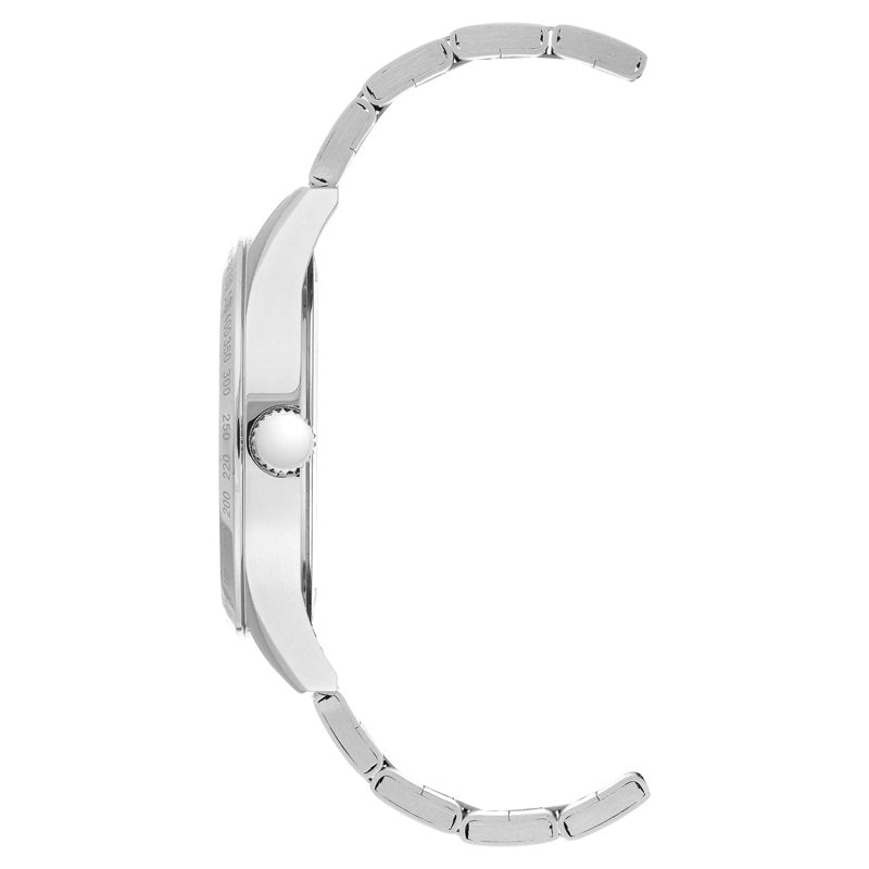 Men's Silver-Tone Wristwatch with Blue Dial and Diamond Markers