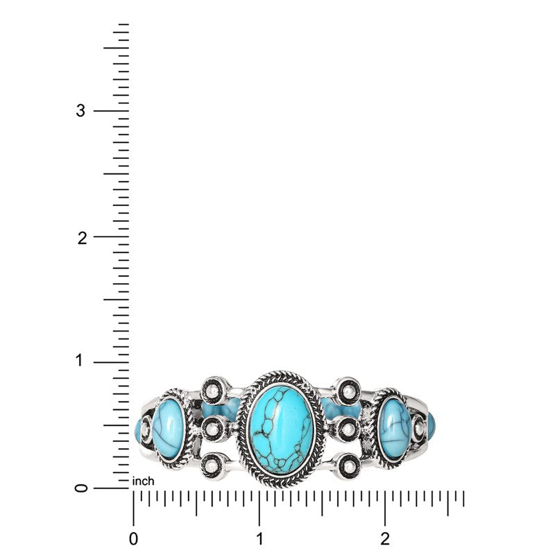 Women's Faux Turquoise Stretch Bracelet - Silver Tone Western Style