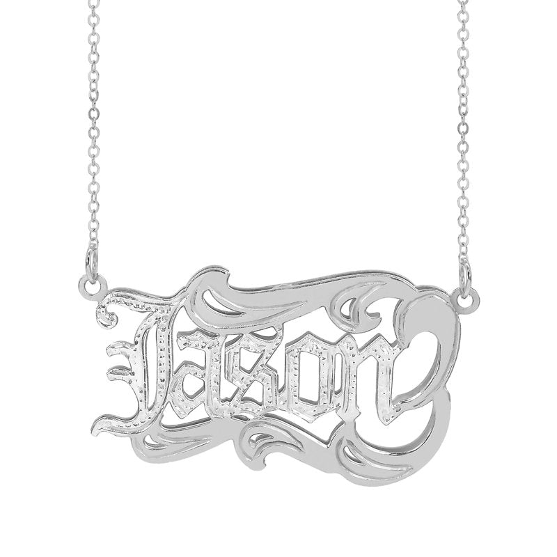 Personalized Men's Name Necklace with Old English Lettering - Custom Silver or Gold