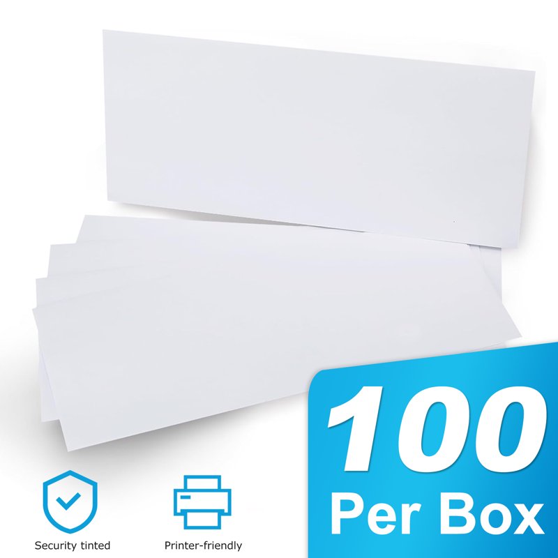 100 White #10 Mailing Envelopes with Self-Seal Privacy Tint - Business Use