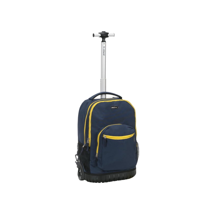 Navy Rolling Backpack R02 with Skate Wheels, T-Handle, Laptop Compartment