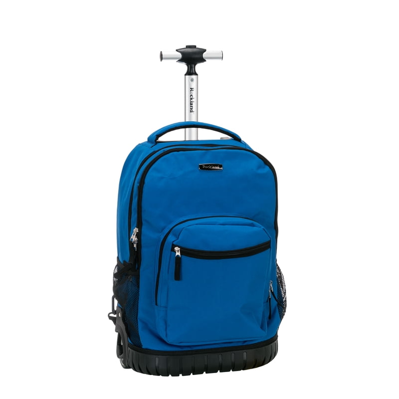 Blue Rolling Backpack R02 with Skate Wheels & Telescoping Handle