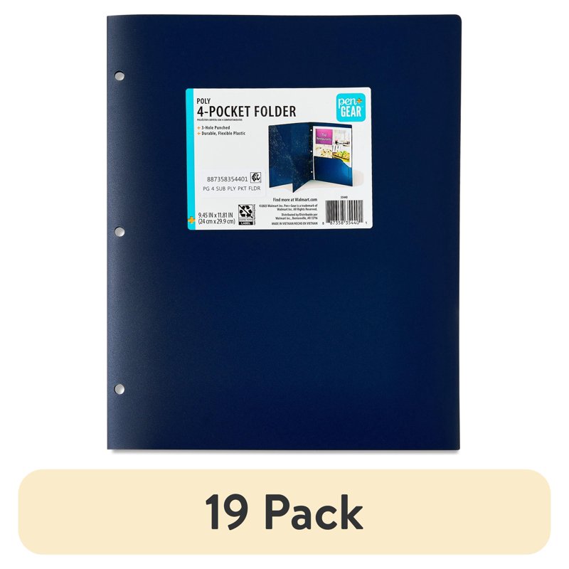 4-Pocket Poly Folder for Office and School Documents - 19 Pack