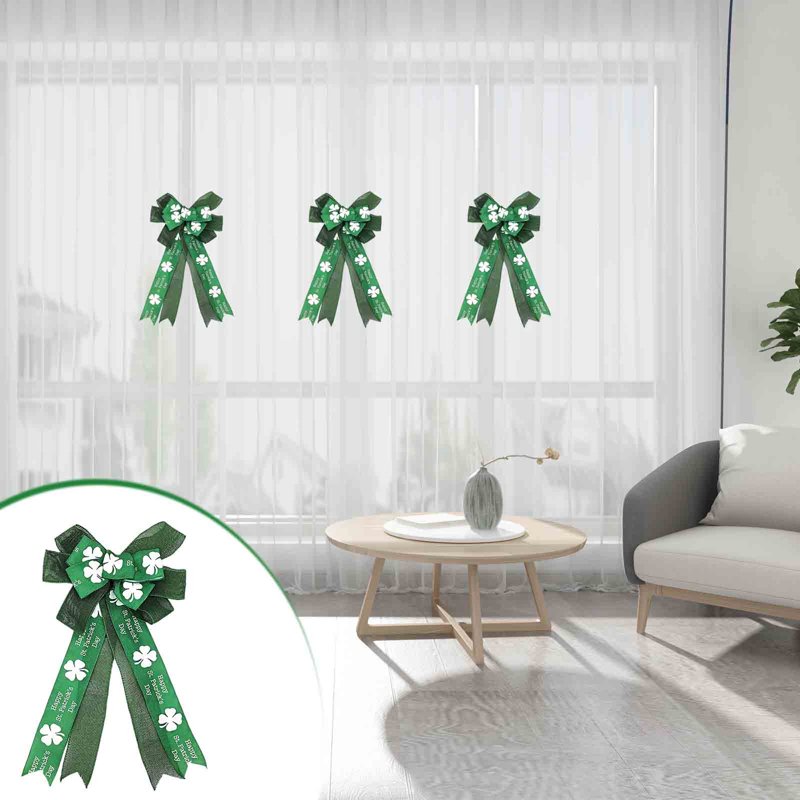 St Patrick's Day Bow for Wreath Decorations Large Burlap Green & White Glitter Shamrock