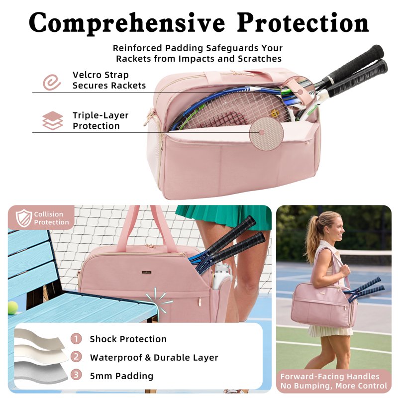 Large Pink Tennis Bag for Women - Holds 2 Rackets & Accessories