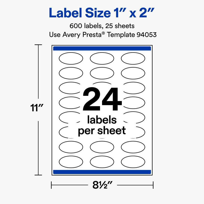 Matte White Oval Labels for Printing - 1x2 Inches, Bulk Pack