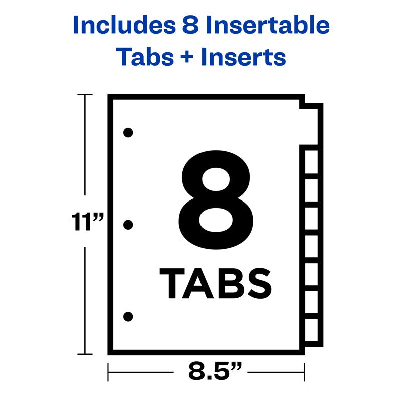 8-Tab Binder Dividers with Insertable Big Tabs - Clear Office Organization Set