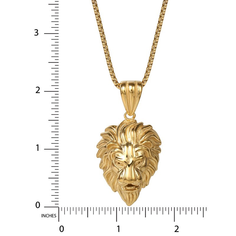 Men's Stainless Steel Yellow Gold Plated Lion Pendant Necklace 22 Inch Chain