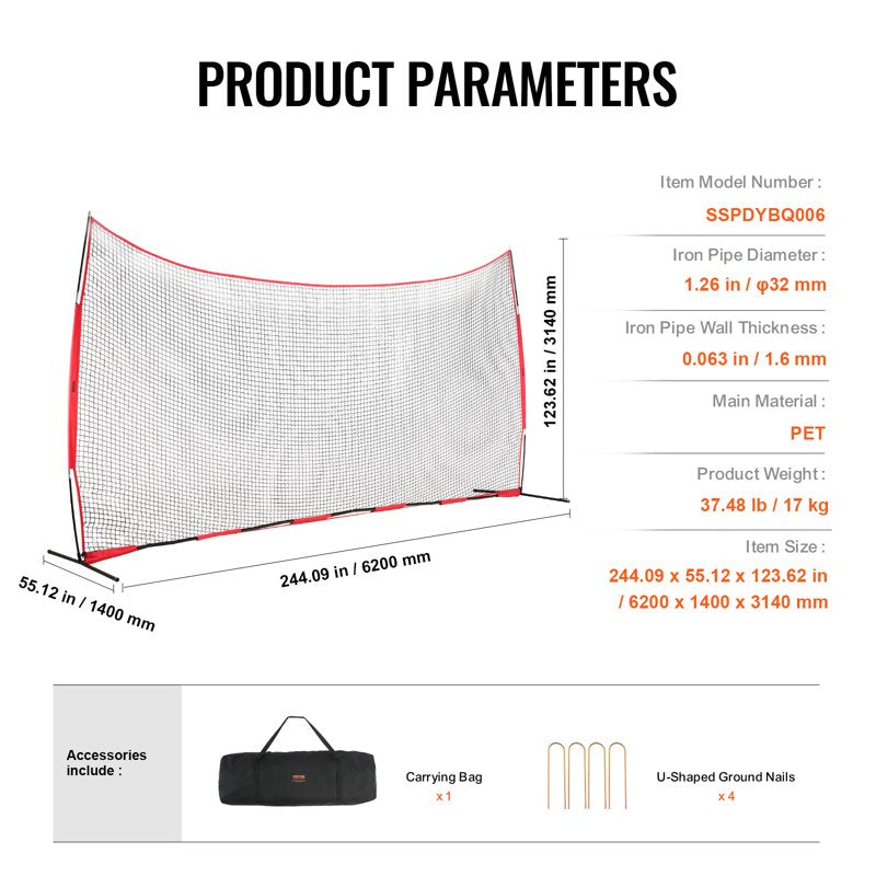 20x10 ft Baseball Softball Barrier Net - Portable Practice Backstop with Carry Bag