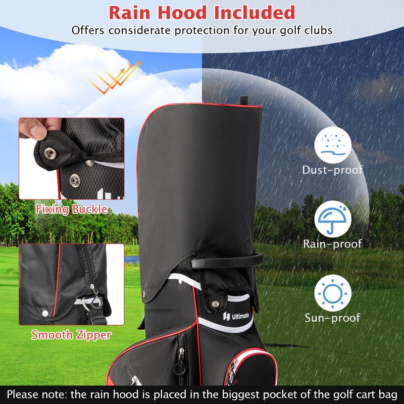Gymax Red 14-Way Golf Cart Bag with 9 Pockets & Rain Hood