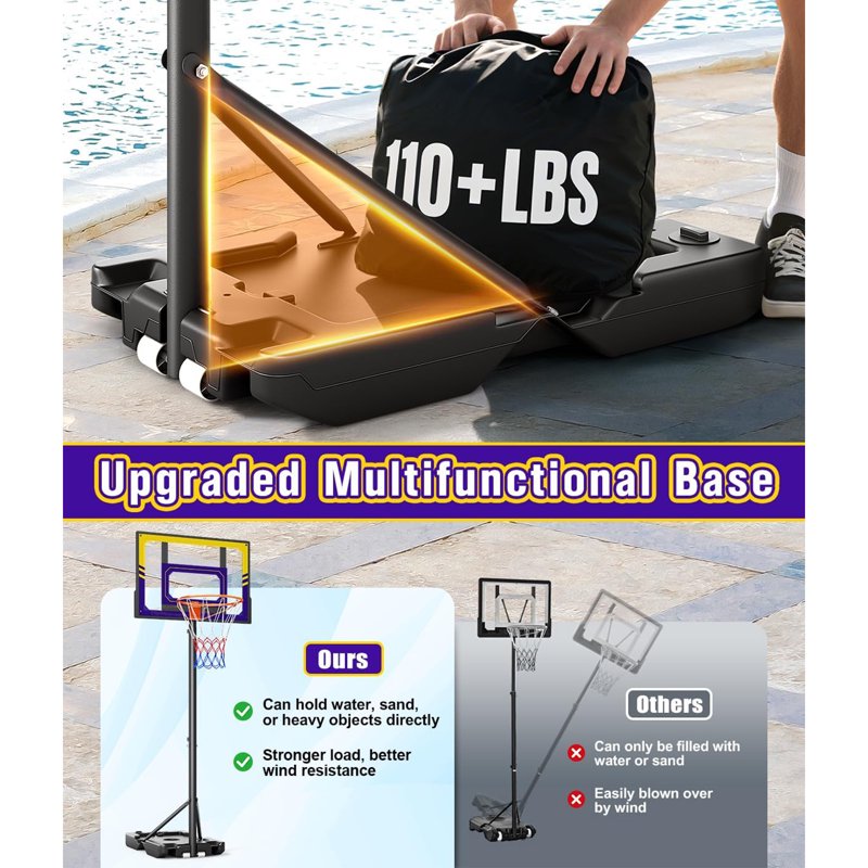 Kids Adjustable Outdoor Basketball Hoop - Portable 3.5-7ft Stepless Height, Shatterproof Backboard