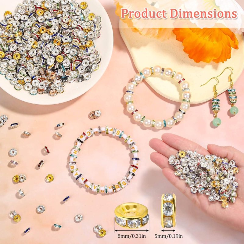 900pcs Crystal Rondelle Spacer Beads for Jewelry Making - 8mm in 15 Colors