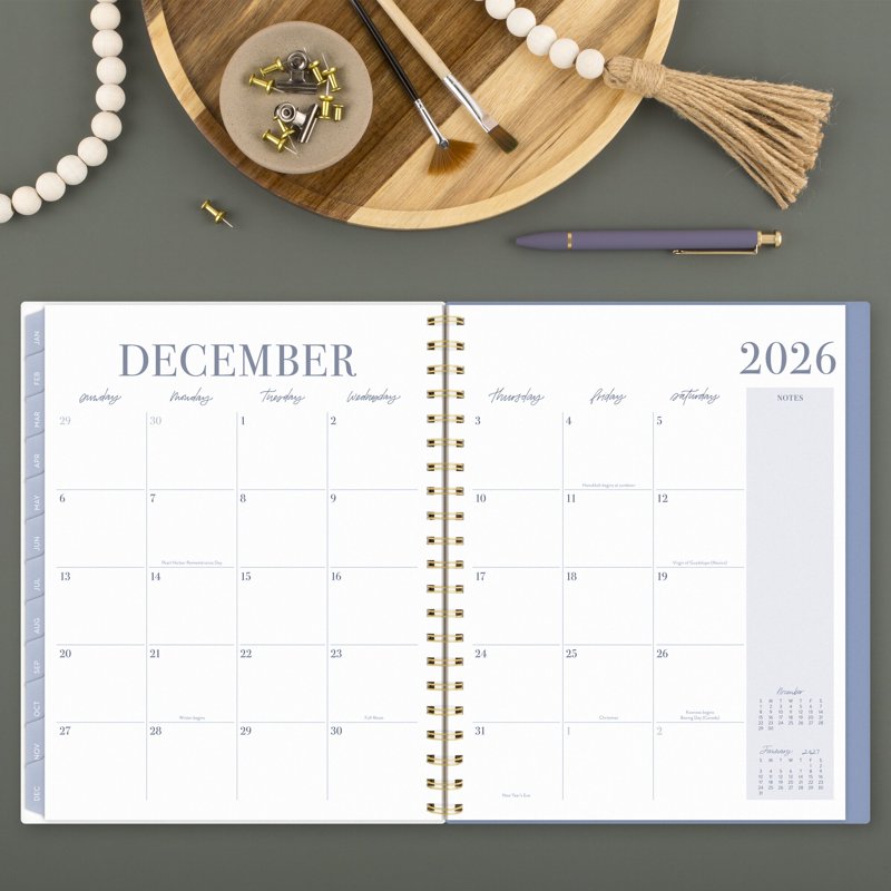 Large 2026 Weekly & Monthly Planner with Floral Cover - 8.5 x 11 Inches