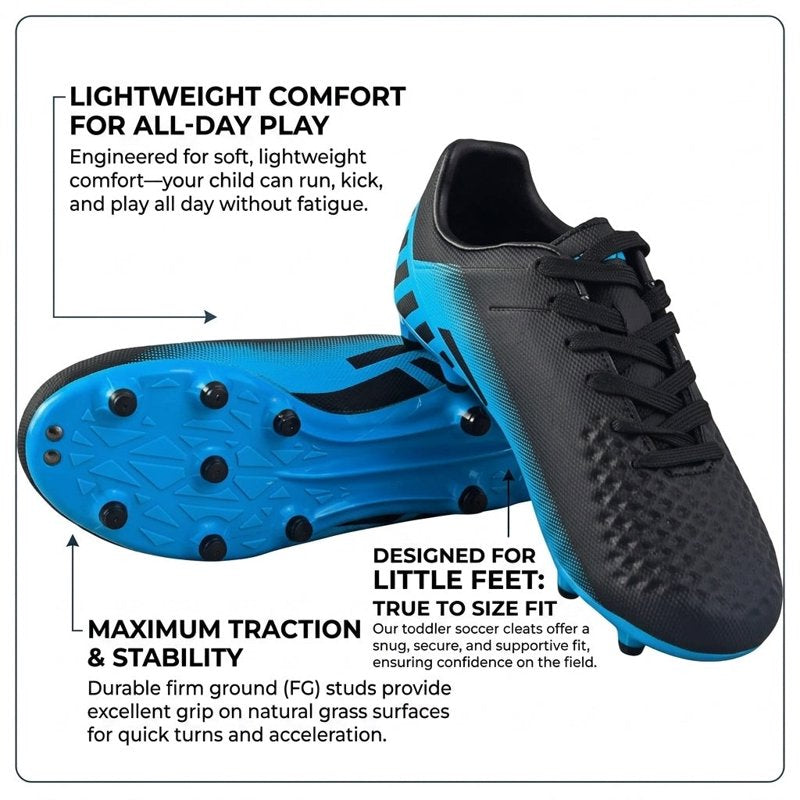Vizari Kids Soccer Cleats - Firm Ground Football Shoes for Boys & Girls, Black Sky Blue