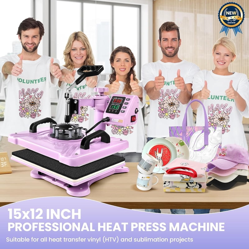 5-in-1 Heat Press Machine Combo for T-Shirts Hats Mugs Plates
