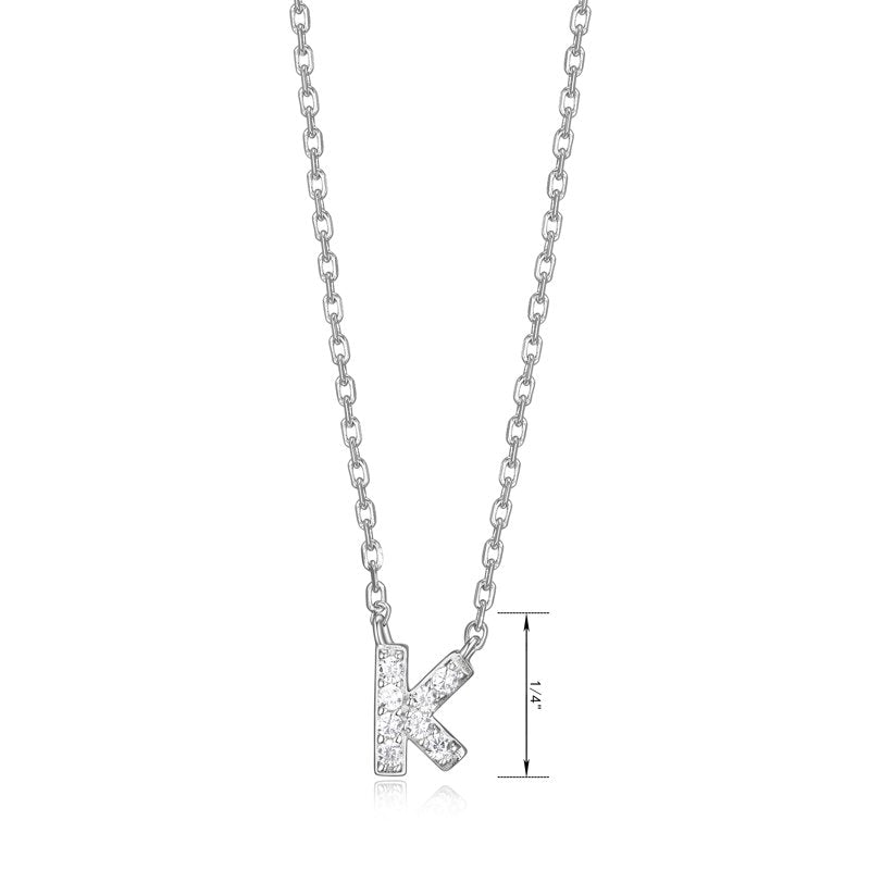 Women's Initial Letter CZ Necklace in Sterling Silver - 18 Inch