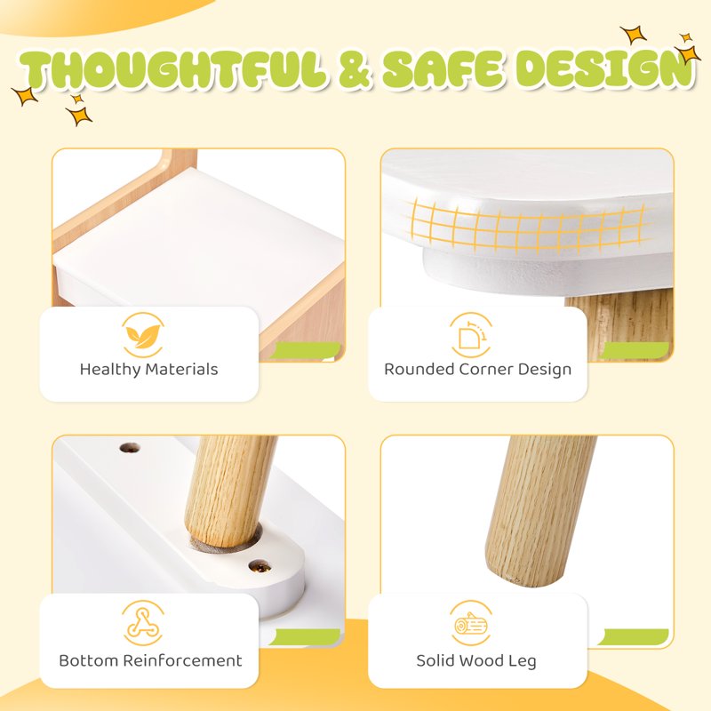 Kids Activity Table Set with Chairs - 2-in-1 Toddler Play & Craft Table, 24x24 Inch, White & Natural Wood Finish